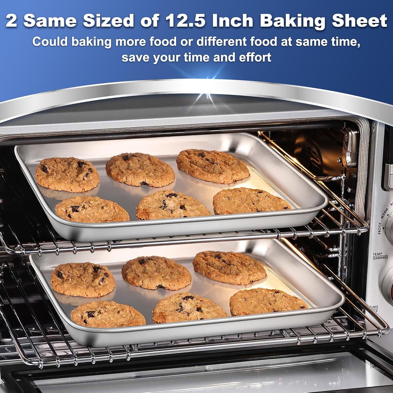 P&P CHEF 12.5 Inch Baking Cookie Sheet, Oven Pan Tray Stainless Steel Sheet Pan for Kitchen, Oven Bakeware for Multi Uses, Shiny Look & Dishwasher Safe, Healthy & Heavy Duty, 2Pcs - Image 4
