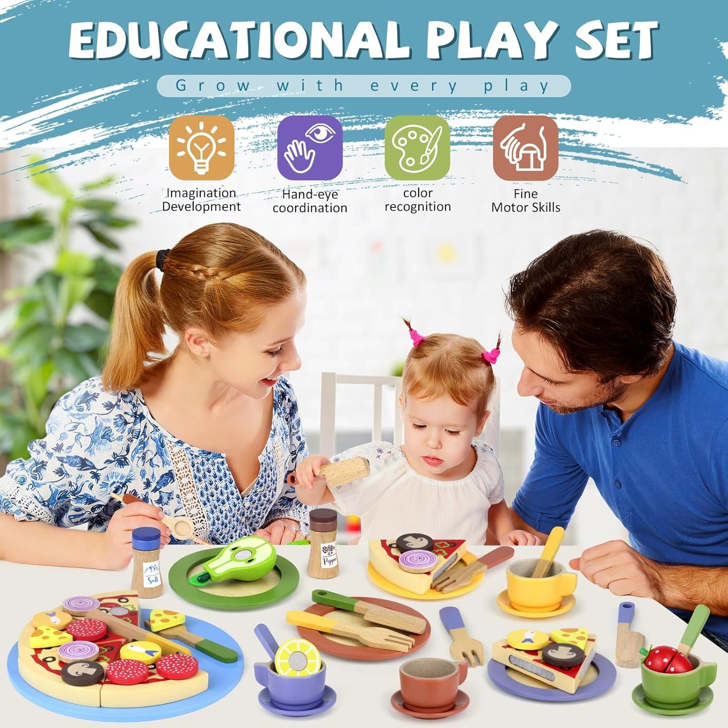 Wooden Play Dishes and Plates for Kids Kitchen Set Accessories for Toddlers 1-3 Cooking Toys Tea Cups for Kids Kitchen Birthday Gift for 3 4 5 Year Old Boys Girls - Image 5