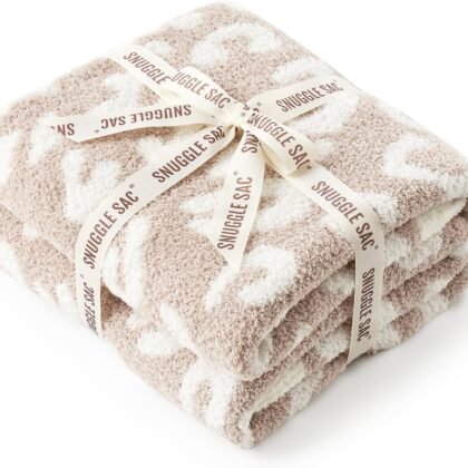 Snuggle Sac Leopard Throw Blanket for Couch Bed Sofa 50x60 inches, Reversible Beige Leopard Blanket Ultra Soft Cozy Blankets for Women Mothers Birthday Gifts
