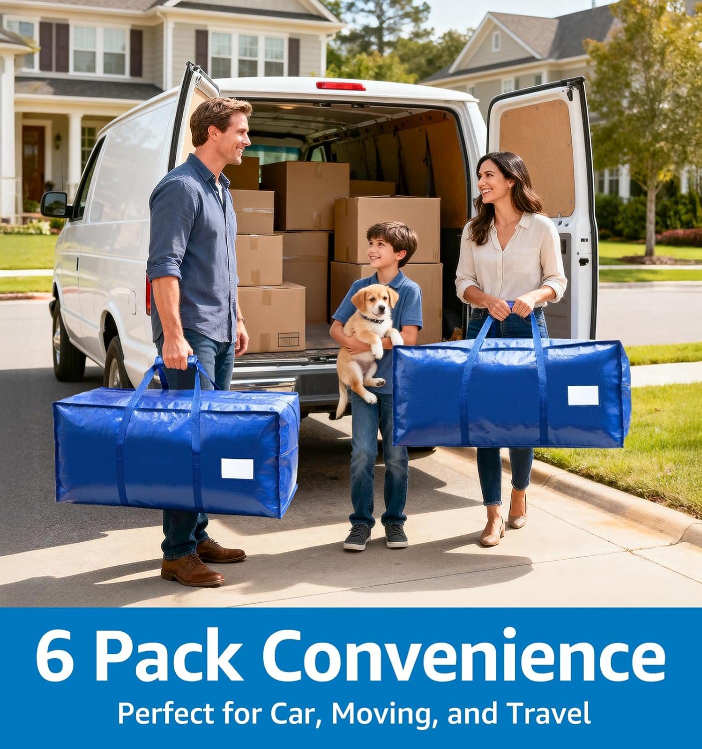 6 Pack Large Moving Bags Heavy Duty – Reusable Storage Bags with Zippers & Handles | Extra-Large Packing Bags for Moving Boxes, Clothes, Bedding, Holiday Décor & Home Storage - Image 4