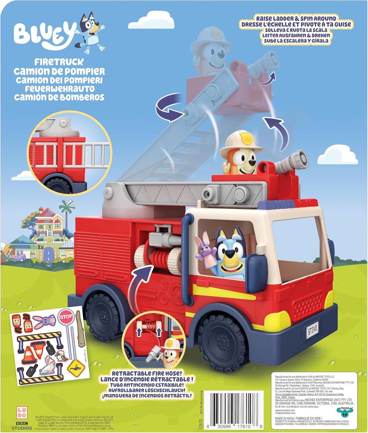 Bluey Firetruck Toy Playset with Firefighter Bingo, Bluey & Bob Bilby, Toddler Fire Truck w/ Spinning Ladder, Water Hoses for Kids Ages 3+ - Image 3