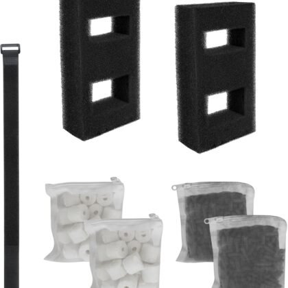 AOQIVIS Aquarium Filter Replacement Set for Fluval SPEC, EVO and Flex Series, Three Stage Filtration Includes 2 Foam Filter, 2 Carbon Filter Refills, 2 Ceramic Rings & 1 Filter Cord