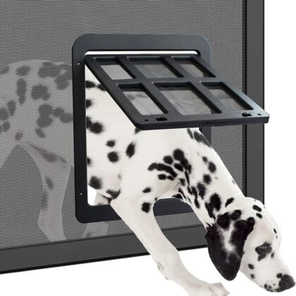 Enjoying Dog Door for Screen Doors, Passage Opening 11.2" x 14.4", Access Freely, Magnetic Swing Flap, Large Pet Door for Sliding Screen Doors, Lockable, Black
