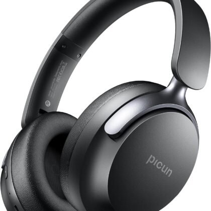Picun NC60 Hybrid Active Noise Cancelling Headphones, Foldable Wireless Over Ear Bluetooth 5.4 Headphones, 80H Playtime, Transparency Mode, Stereo Bass, Custom EQ via App for Travel Home Black