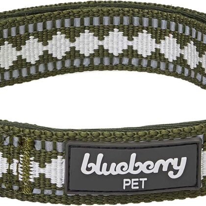 Blueberry Pet 3 Colors 3M Reflective Jacquard Neoprene Padded Adjustable Dog Collar, Olive