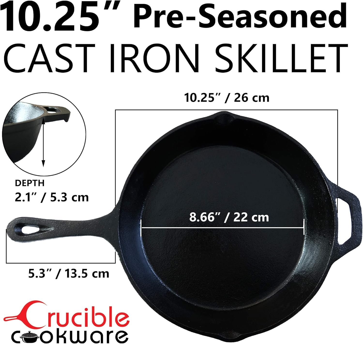 12-Inch & 10.25-Inch Cast Iron Skillet Set (Pre-Seasoned), Including Large & Assist Silicone Hot Handle Holders | Indoor & Outdoor Use - Image 2