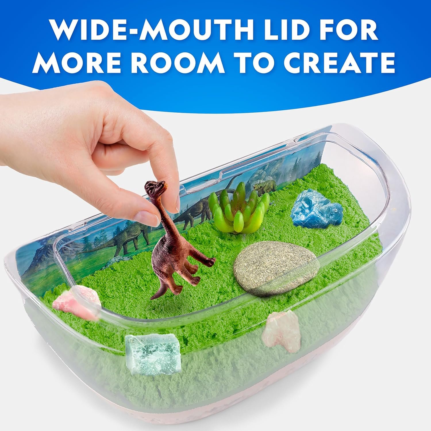 National Geographic Light-Up Dinosaur Terrarium Kit for Kids – Build a Prehistoric Habitat with Play Sand, Real Gemstones & Dino Figures, Science Activity Kit for Boys & Girls - Image 3