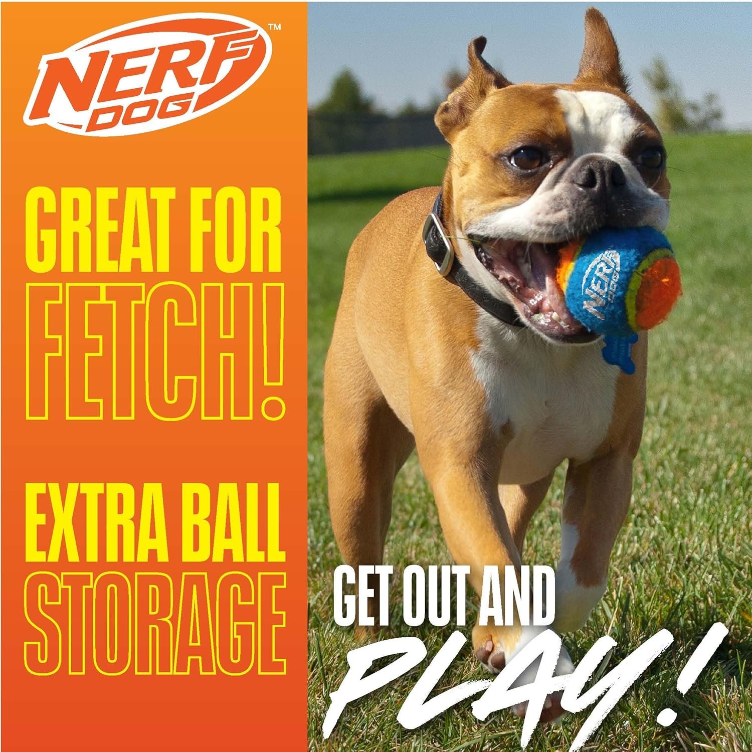 Nerf Dog Tennis Ball Blaster Dog Toy Blue/Orange, 16 Inch Compact Blaster with 1 Ball - Image 3
