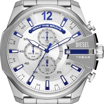 Diesel Men's Mega Chief Stainless Steel Bracelet, Silicone or Leather Band Watch with Analog or Digital Movement