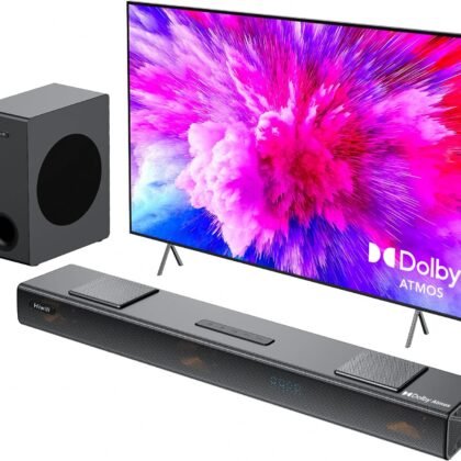 Hiwill 3.1.2CH Dolby Atmos Soundbar for TV Surround Sound, 5.25'' Subwoofer, 2 Up-Firing, 2 Side-Firing, 400W Peak Power Home Theater Speakers, 3D Sound Bar Bluetooth, eARC/ARC/Opt, Nimbus A312