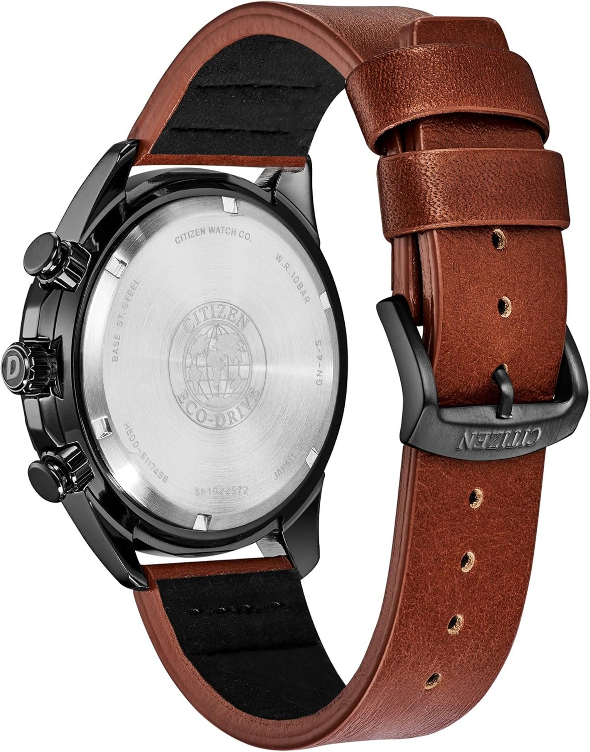 Citizen Men's Eco-Drive Weekender Chronograph Watch in Black IP Stainless Steel with Brown Leather strap, Black Dial (Model: AT2447-01E) - Image 3