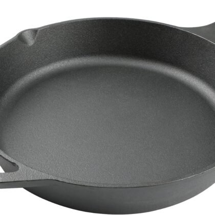 12 Inch Cast Iron Skillet, Pre-Seasoned Frying Pan for Oven, Stovetop, Grill & Campfire, Durable, Non-Toxic, Even-Heating Cookware, Black