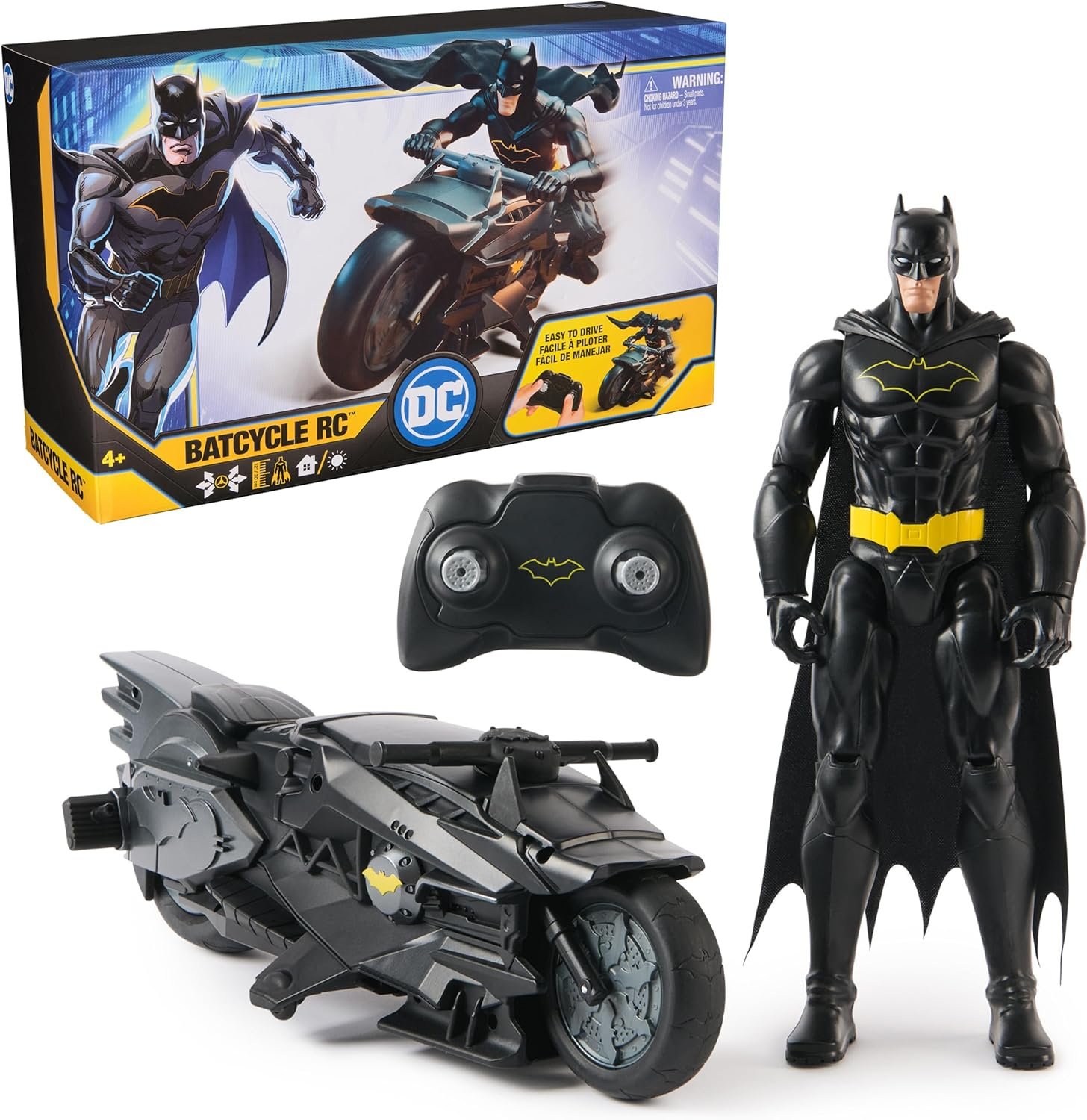 DC Comics, Batman Stealth Remote Control Batcycle with 12" Batman Action Figure, Super Hero Kids Toys for Boys and Girls Ages 4 & Up