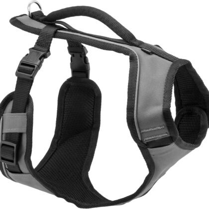 PetSafe EasySport Harness - Durable Padded Fabric, Adjustable Elastic Neckline, Rear-Leash Attachment & Nighttime Reflective Visibility - No Choke or Gag Secure Fit - Large - Charcoal