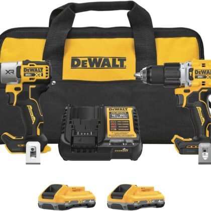 DEWALT 20V MAX XR Impact Driver and Hammer Drill Cordless Power Tool Combo Kit, Includes 2x 4ah POWERPACK Batteries and a Charger (DCK250QQ2)