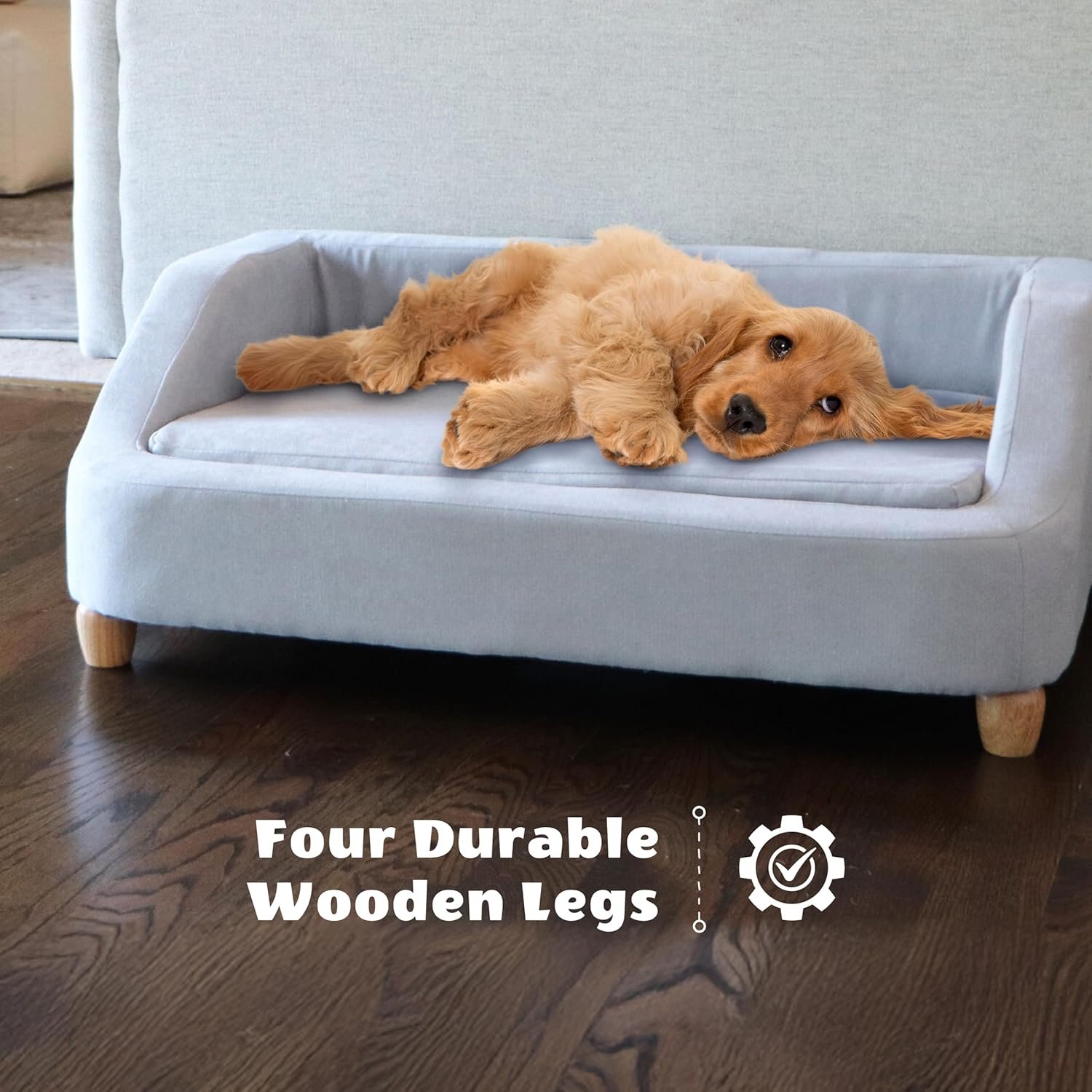 Critter Sitters 36-In. Microfiber Gray Rectangular Dog Sofa for Medium-Sized Dogs, Stylish and Modern Elevated Dog Bed, Durable and Easy to Clean Dog Sofa Bed, Cushioned Dog Sofas & Chairs - Image 5