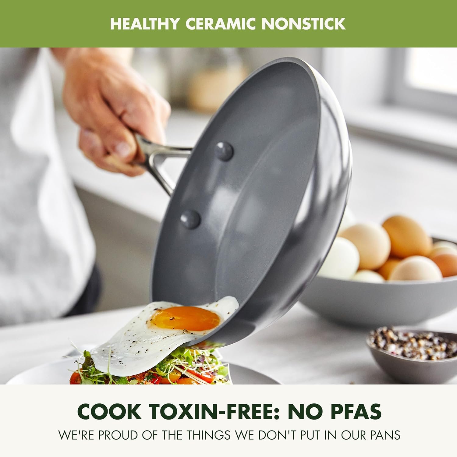 GreenPan Valencia Pro Ceramic Nonstick 11 Piece Cookware Set, Hard Anodized PFAS-Free Pots & Pans, Induction Ready, Compatible on All Cooktops, Dishwasher Safe, Oven Safe to 600F, Gray - Image 2