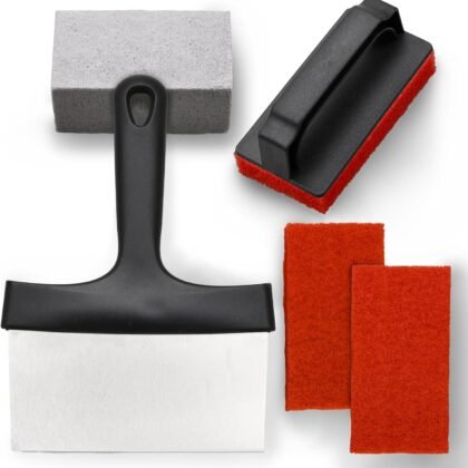 6-Piece Grill Cleaning Kit by Griddle Buddy for Blackstone with Grill Scraper, Cleaning Brick, Handle, and 3 Scouring Pads