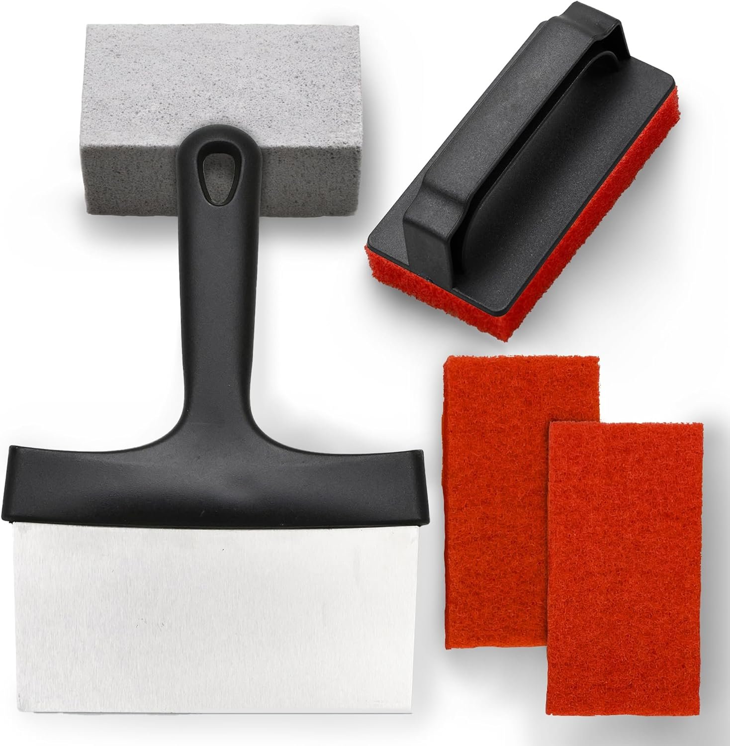 6-Piece Grill Cleaning Kit by Griddle Buddy for Blackstone with Grill Scraper, Cleaning Brick, Handle, and 3 Scouring Pads