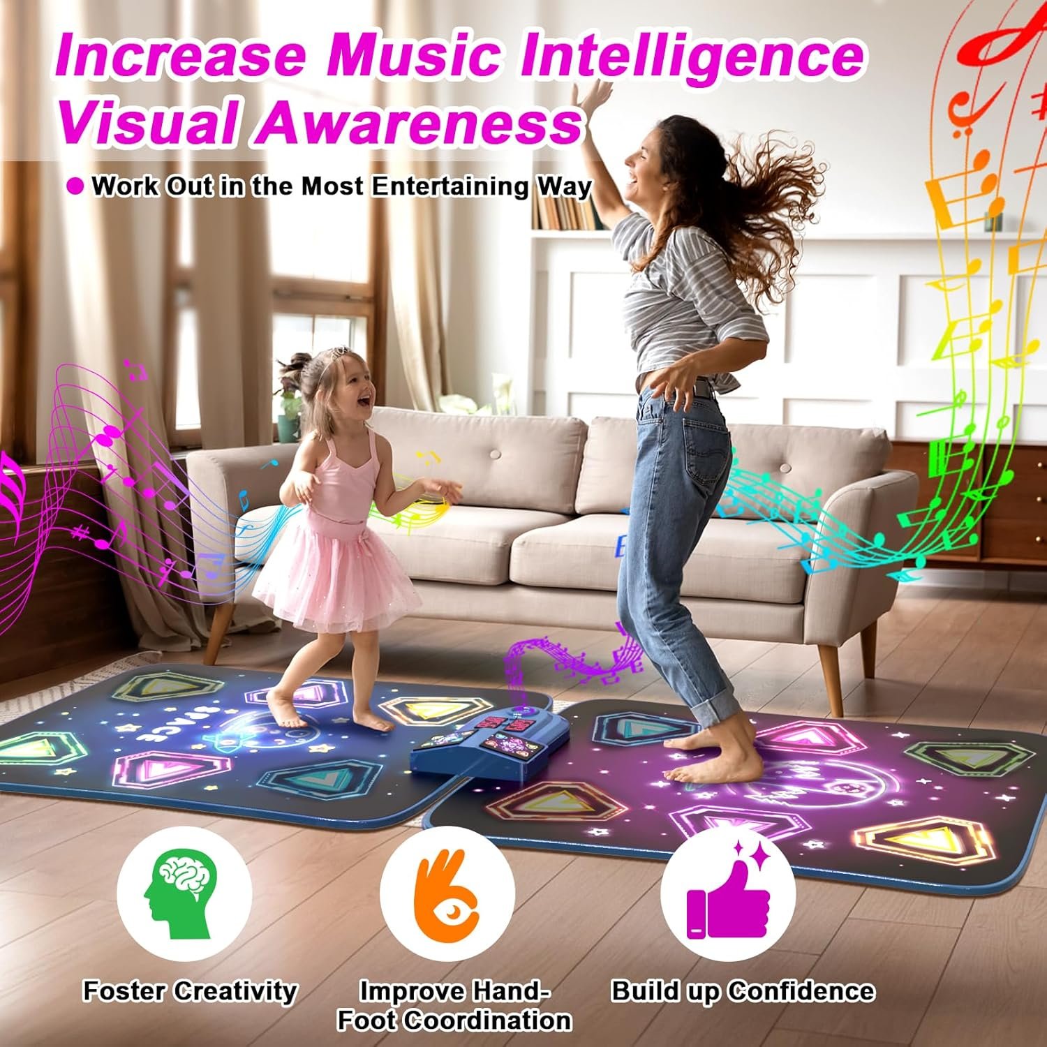 Dance Mat Toys for 3-12 Year Old Girls Boy, 2 Players Dance Mat with Light-up 12 Buttons & 5 Games Mode,Kids Dance Game Toy for Girl, Xmas Birthday Gifts for 3 4 5 6 7 8 9 10+ Year Old Girls Boys - Image 4