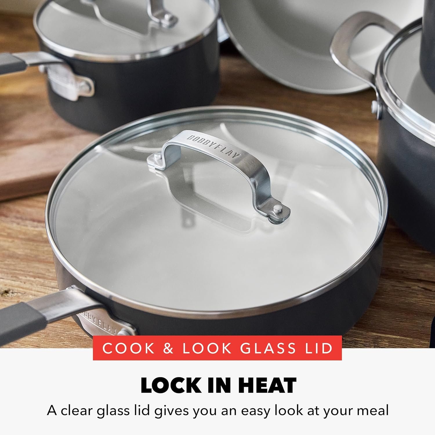 GreenPan x Bobby Flay 13 Piece Nonstick Cookware Pots and Pans Set, PFAS-Free Diamond Ceramic, Induction Suitable, Easy Clean Dishwasher & Oven Safe, Stay-Cool Silicone Handles, Glass Lids, Graphite - Image 9
