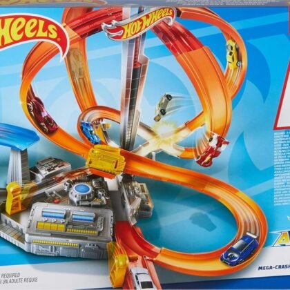 Hot Wheels Track Set Spin Storm, 3 Intersections for Crashing & Motorized Booster, 1:64 Scale Toy Car (Amazon Exclusive)