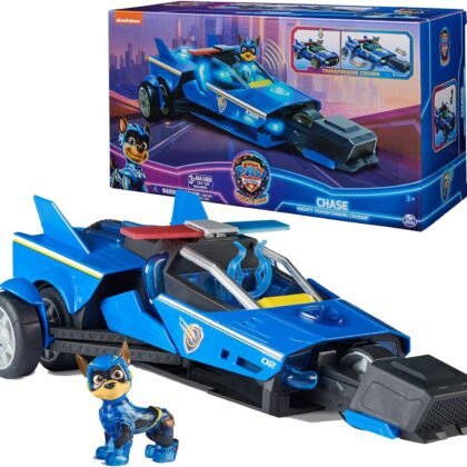 Paw Patrol: The Mighty Movie, Chase's Mighty Transforming Cruiser with Mighty Pups Action Figure, Lights and Sounds, Kids Toys for Boys & Girls 3+