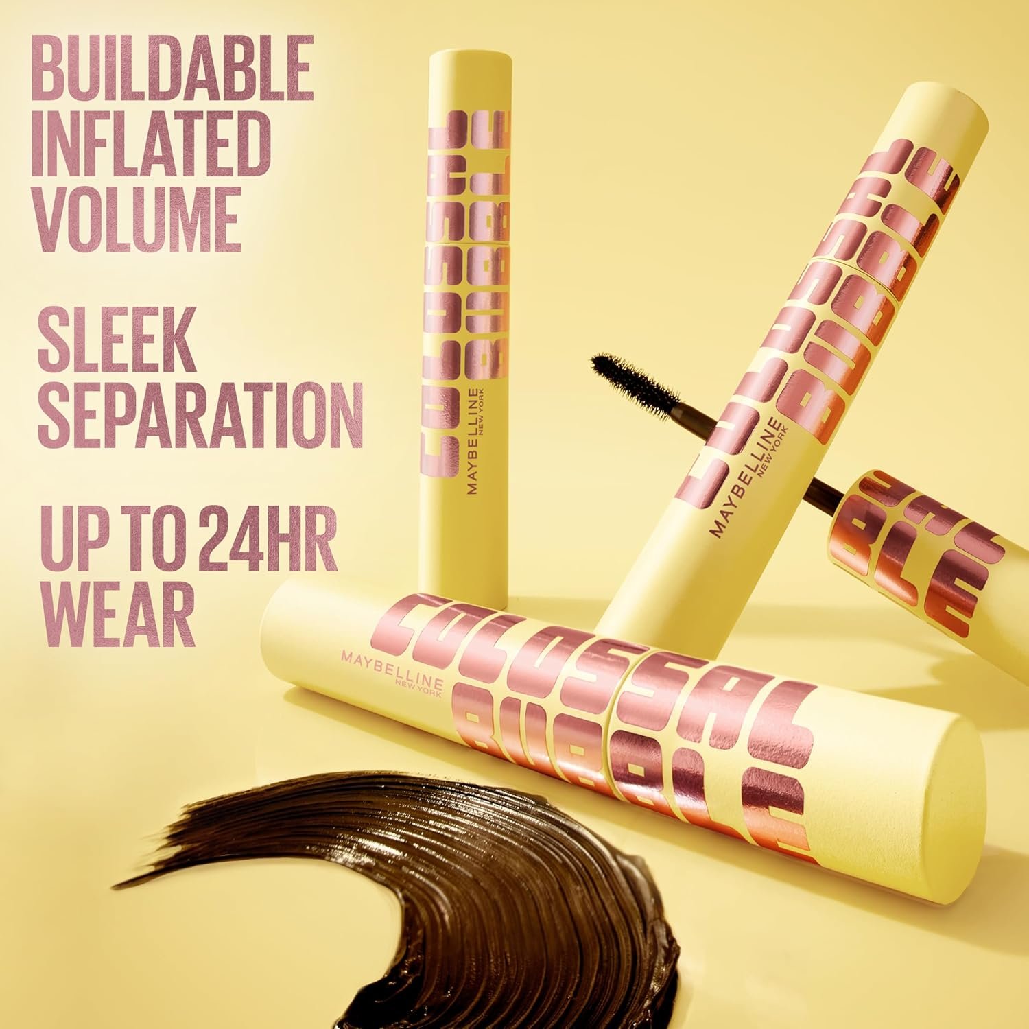 Maybelline The Colossal Bubble Washable Mascara, Buildable Mascara Volume and Length Formula for Bold, Separated Lashes, Blackest Black, 1 Count - Image 3