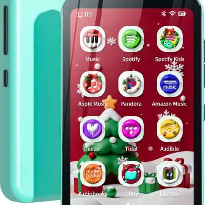 80GB Kids MP3 Player with Bluetooth and WiFi, Parental Controls, Pre-Installed Spotify, Spotify Kids, Audible, TIMMKOO 4" MP4 Player Up to 1TB (Blue)