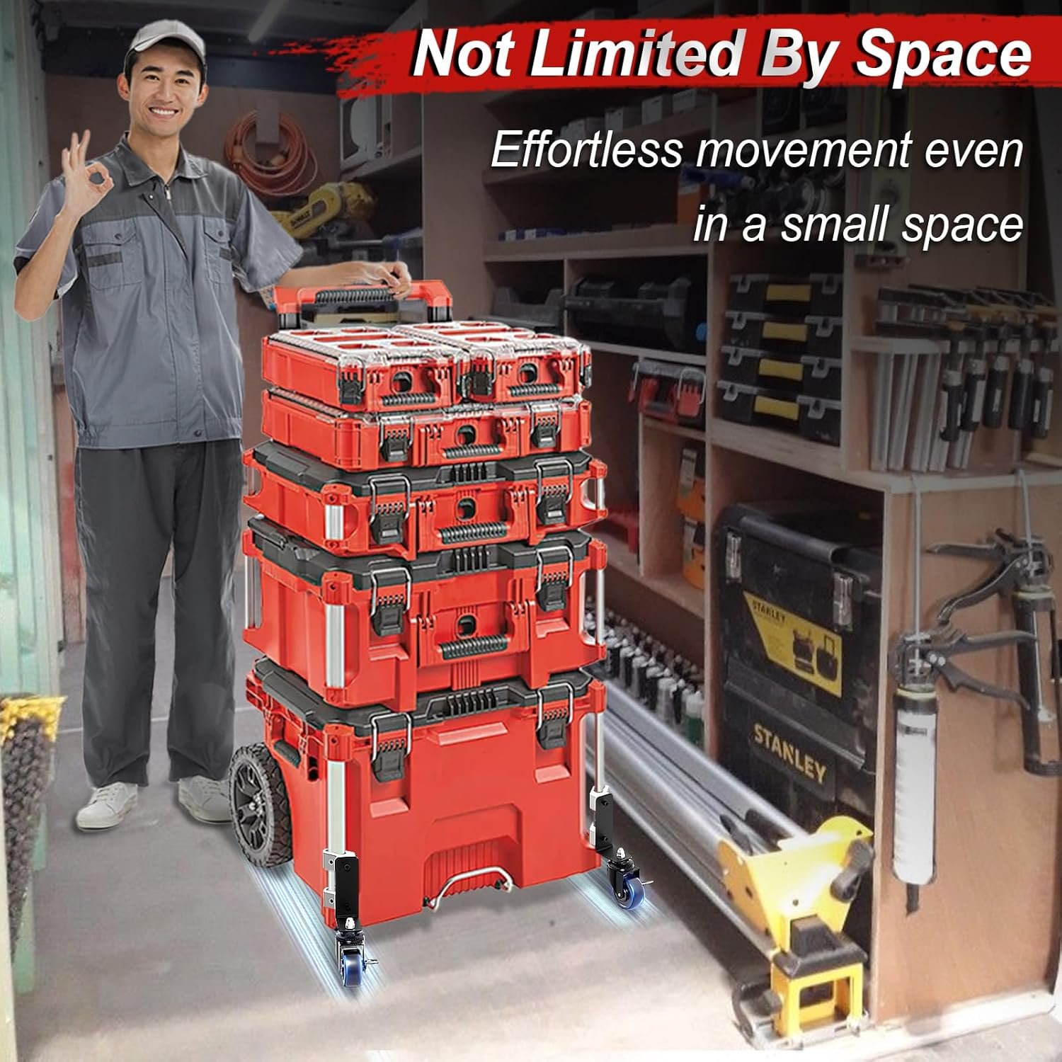 Upgraded 360° Dual Front Wheels, Packout Wheels Compatible with Mil.Waukee Packout Rolling Toolboxes, Packout Toolbox Accessories, 200 Lbs Capacity - Image 6