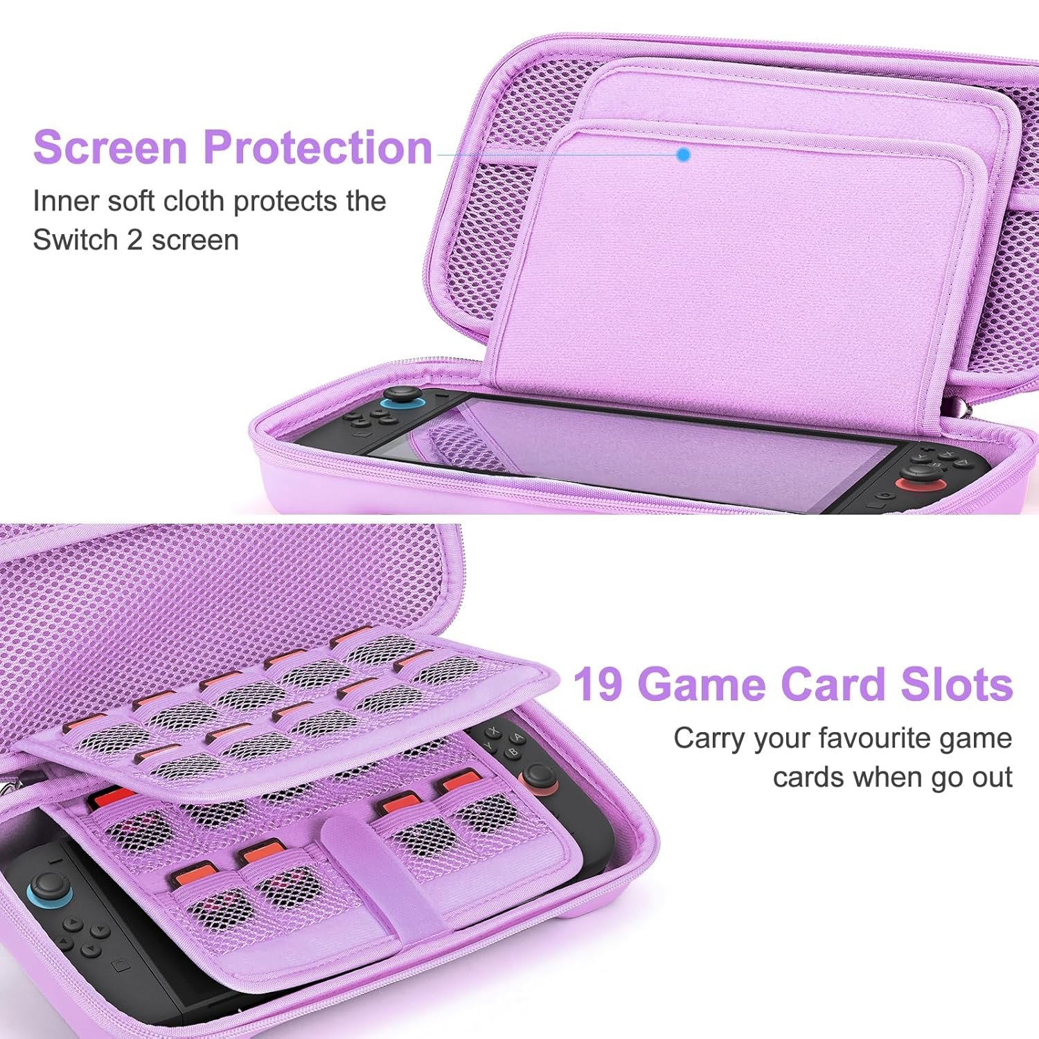 Younik Switch 2 Accessories Bundle, 15 in 1 Purple Switch 2 Accessories Kit for Girls Include Switch 2 Carrying Case, Shoulder Strap, Wrist Strap & Stickers, Protective Case for Switch Console & J-Con - Image 6