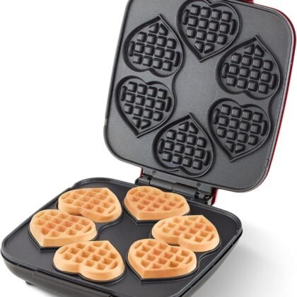 Dash Multi Mini Heart Waffle Maker - Waffle Maker for Family Breakfasts - Dual Nonstick Heating Plates & Easy-Release Surface - Compact & Fast-Heating - Red Heart