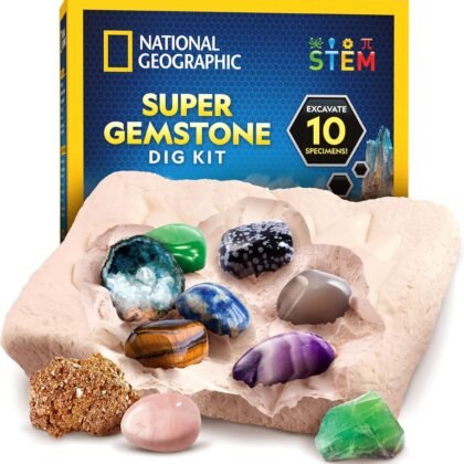 National Geographic Gemstone Dig Kit – Dig Up 10 Real Gemstones and Crystals, Science Kit for Kids, Gem Digging Kit, Gift for Girls and Boys, Mining Kit, Rock Collection