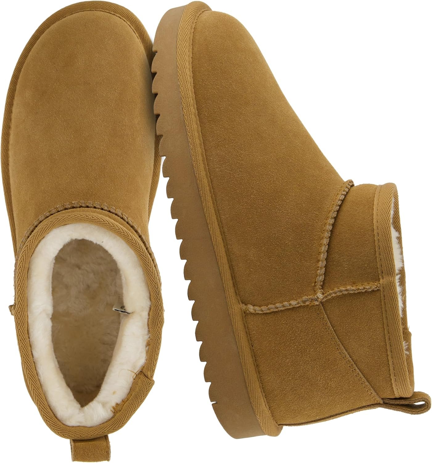 CUSHIONAIRE Hip-3 Genuine Suede Leather Ankle Boots for Women – Pull On Cozy Faux Fur Boots Womens Shoes with Comfortable Memory Foam