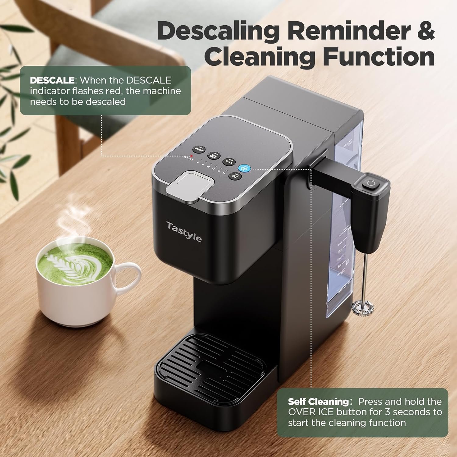 Single Serve Coffee Maker with Built-in Detachable Milk Frother, Iced and Hot Coffee Machine for K Cup & Grounds, 40oz Removable Water Reservoir, 6 Cup Sizes, Fits 7.3" Travel Mug, Black - Image 8