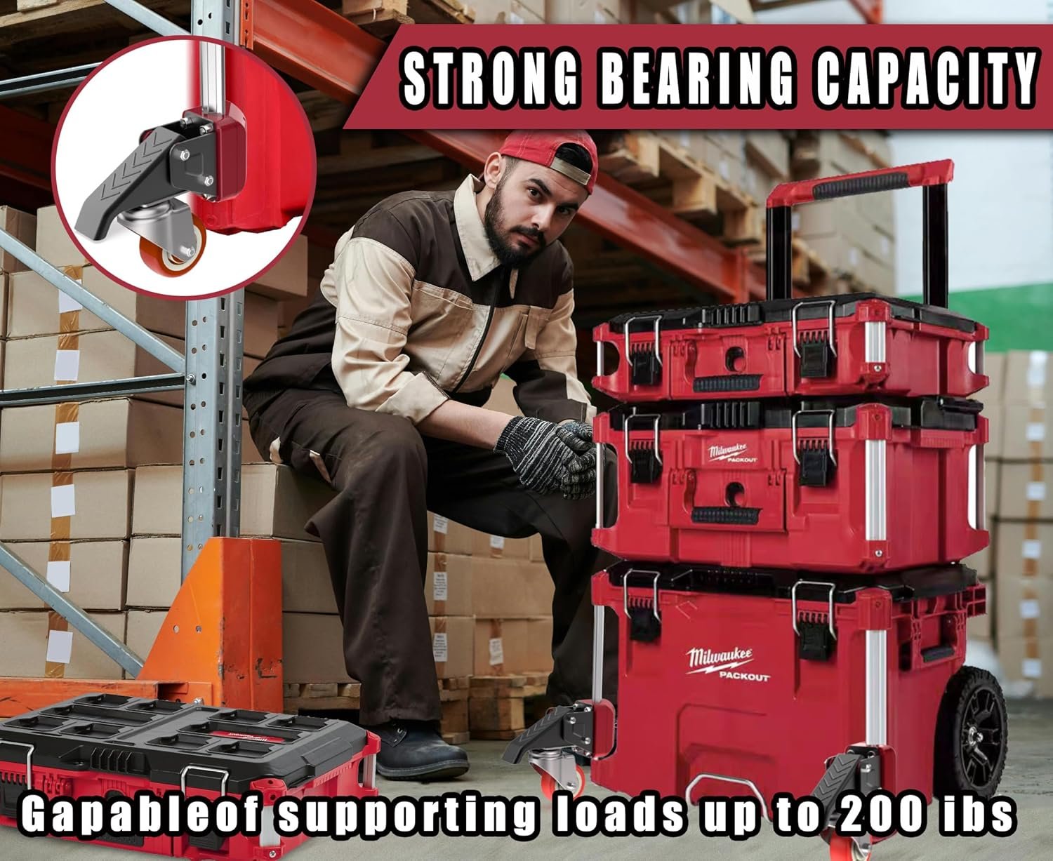 Front Wheels Upgrade Kit for Milwaukee Packout System - Easy Rolling Dolly Conversion.Accessories for Milwaukee Packout Rolling Tool Box. - Image 6