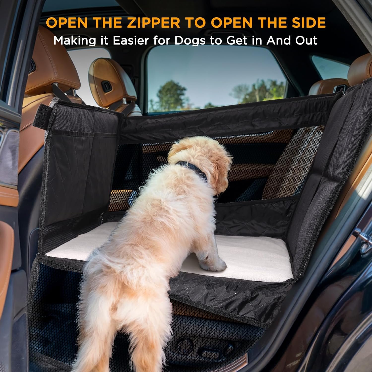 Back Seat Extender for Dogs,Hard Bottom Dog Car Seat Cover for Back Seat Holds 400lbs,Waterproof Anti-Scratch PU Leather Backseat Extender for Dogs,Dog Hammock for Car SUV Truck - Image 3