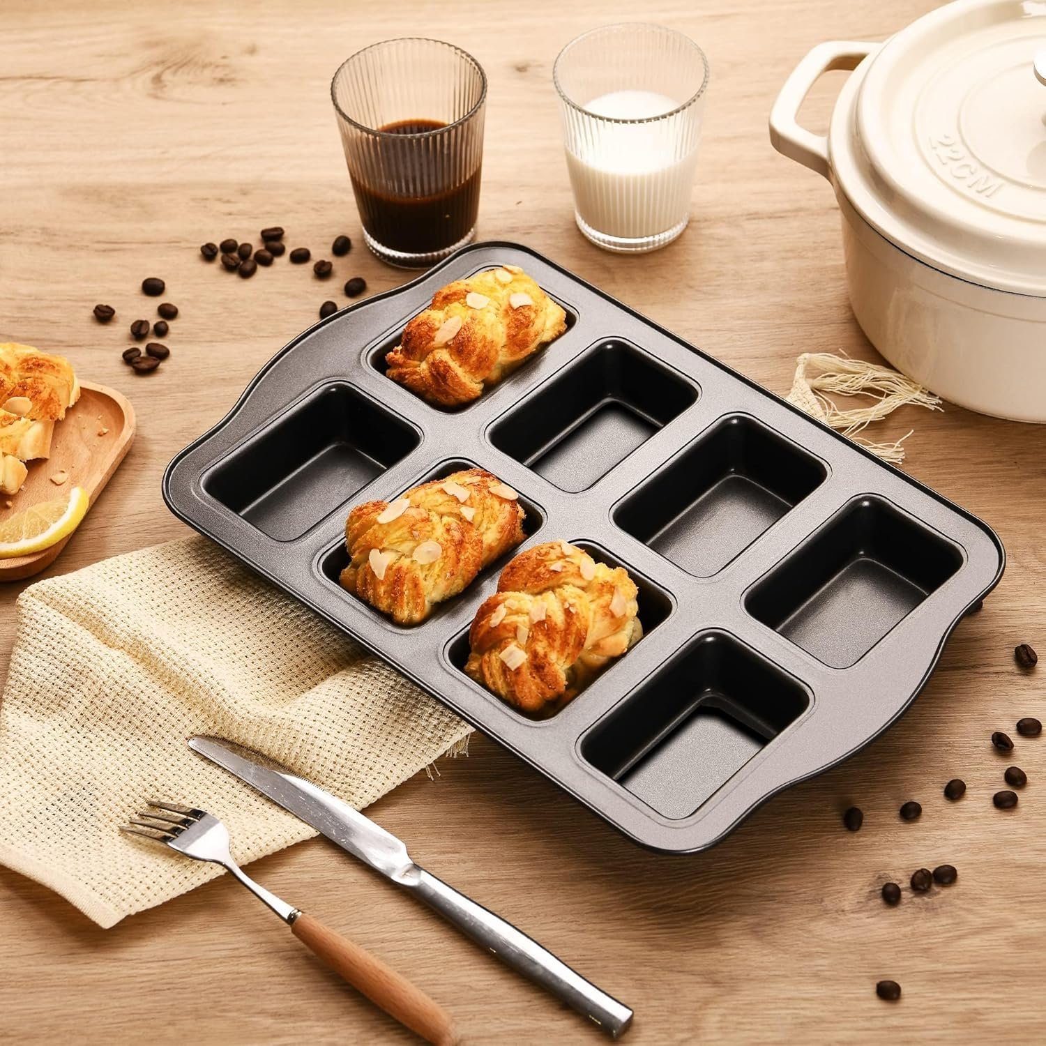 HONGBAKE 2 Pack Mini Loaf Baking Pans 8-Cavity, Nonstick Small Cornbread Pan, Tiny Banana Bread Pan Set, Heavy Duty Brownie TIn, Dark Grey - Image 6