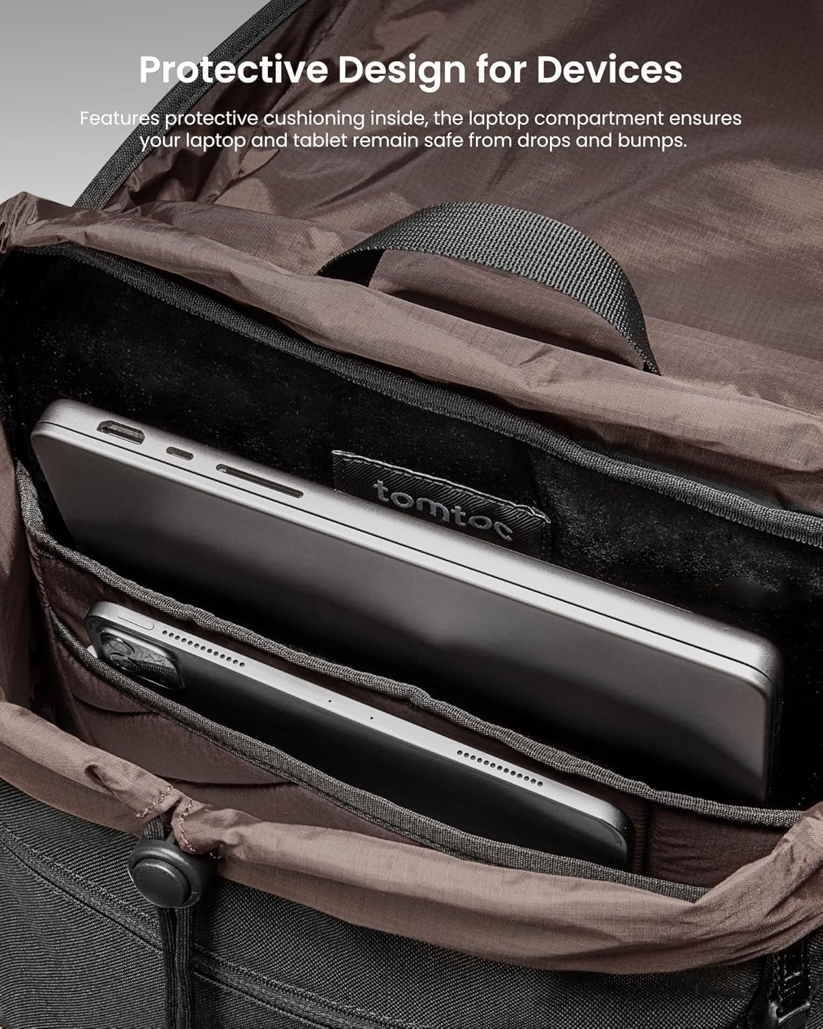 tomtoc Flap Laptop Backpack, Lightweight, Water-Resistant Casual Daypack, Durable Work-pack, Vintage Classic Rucksack for 13-15.6 Inch Laptop, perfect for Campus, Street, 22L Black - Image 5