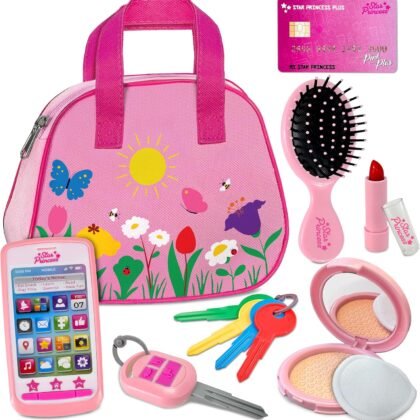 Play Purse for Toddlers - Toddler Girl Toys 2-3 Years Old with Accessories, Pretend Makeup, Keys, Smartphone, Toddler Toy Purse for Little Girls - Birthday Gift for Toddlers Girls 18 Months + - Pink