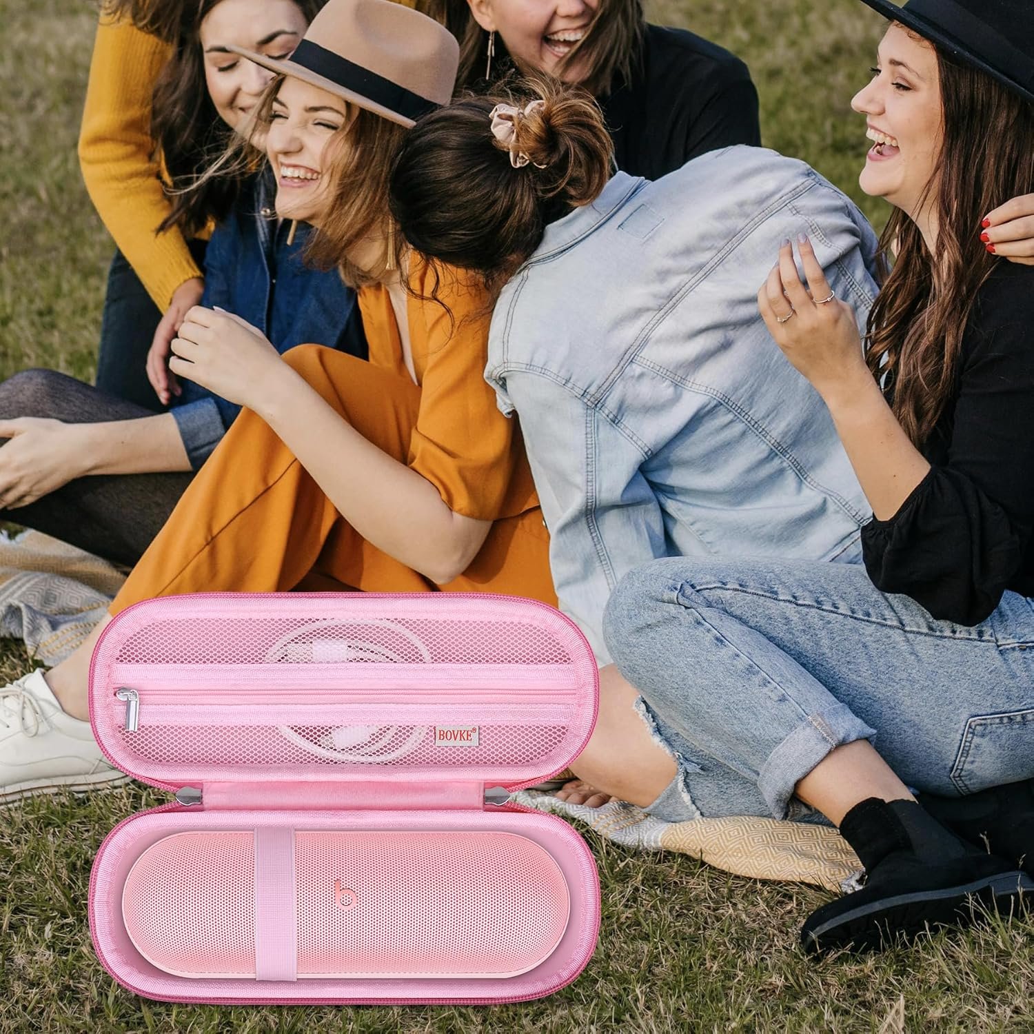 BOVKE Carrying Case for Beats Pill - Portable Bluetooth Speaker, New Beats Pill Wireless Speaker Travel Holder Bag with Extra Mesh Pocket for Charging Cables, Accessories, Pink - Image 7