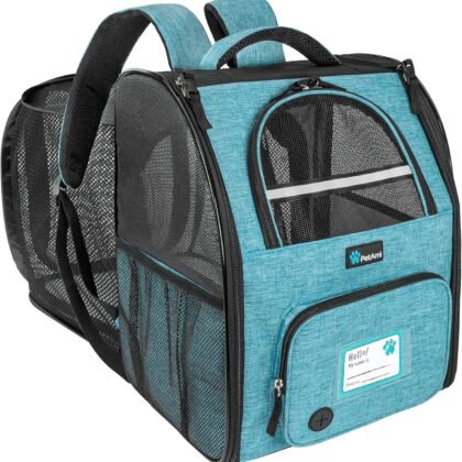 PetAmi Dog Cat Backpack Carrier, Expandable Pet Carrier Backpack for Travel Hiking, Small Medium Dog Puppy Large Cat Carrying Backpack, Airline Approved Ventilated Soft Back Support, 18 lbs, Teal Blue
