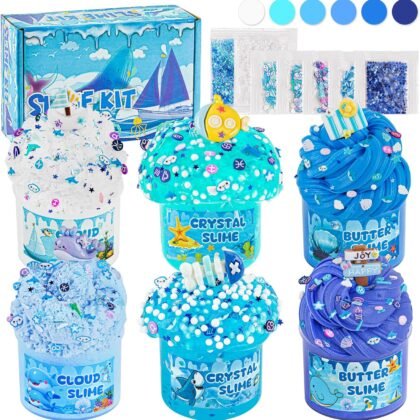 6 Pack Slimes, Blue Slime Kit, Butter Cloud Slime for Boys Girls Ages 8-12,Toys for Girls and Boys, Slime Party Favors Goodie Bag Stuffers, 4 5 6 7 8 9 10 Year Old Girl Birthday Gift Cute Stuff