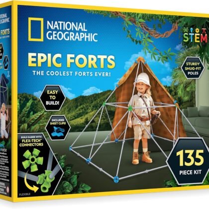 NATIONAL GEOGRAPHIC Kids Fort Building Kit - 135-Piece Indoor Fort Builder, Creative Play, STEM Building Toys for Kids Ages 6 7 8 9 10 11 12, Blanket Fort (Amazon Exclusive)