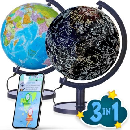 Interactive 10" Globe for Children with Stand (DIY) - App-Compatible, 400 Wonders, 1000+ Facts, LED Constellations, STEM Globe, World Lamp & Earth Decor