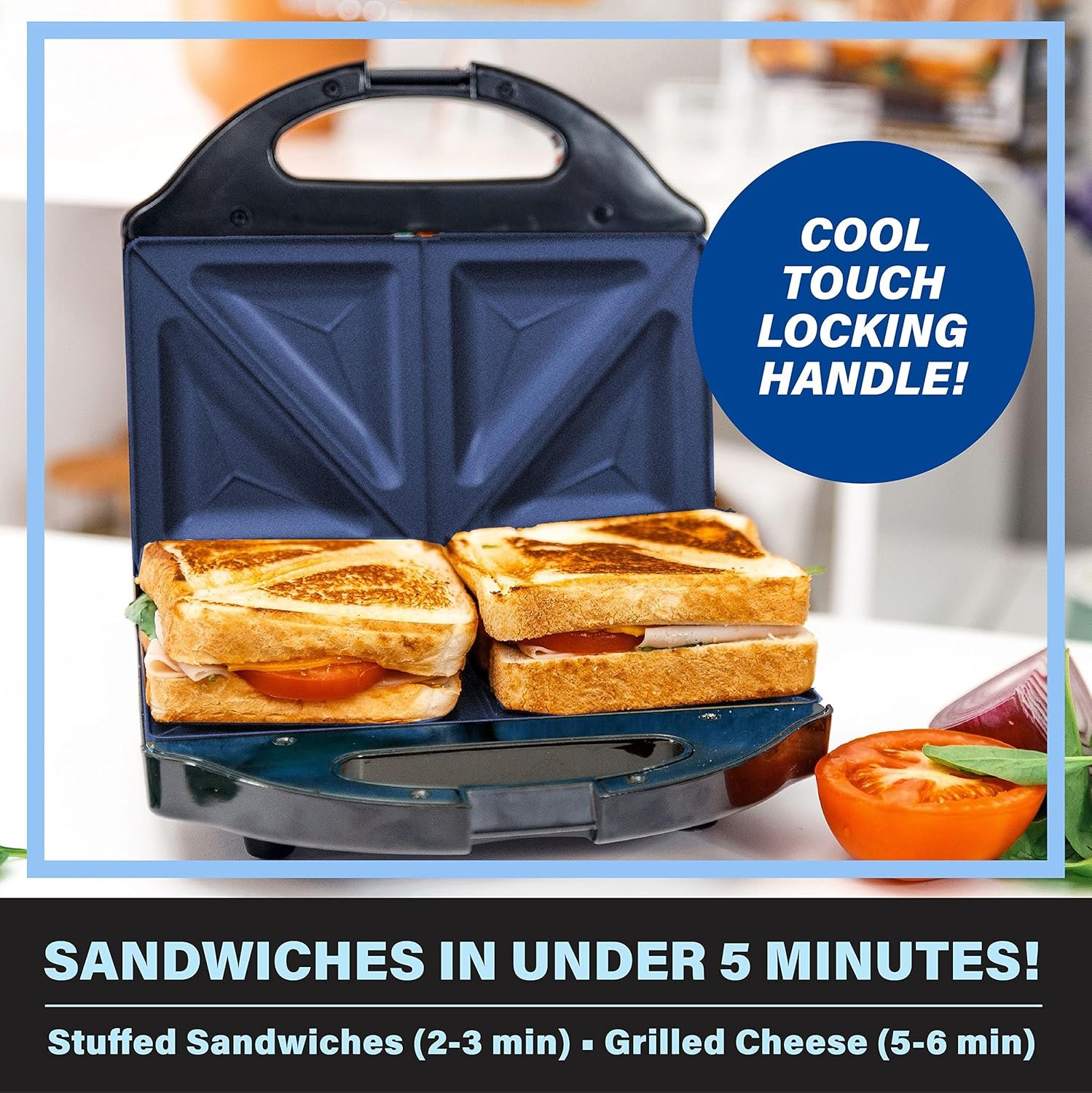 Granitestone Sandwich Maker, Toaster & Electric Panini Grill with Ultra Nonstick Mineral Surface - Makes 2 Sandwiches in Minutes with Virtually No Clean Up, with Easy Cut Edges and Indicator Lights - Image 2