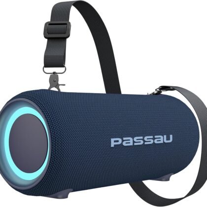 Passau Portable Bluetooth Speakers 40W Peak Loud Stereo Sound, Passive Radiators-Deep Bass, All Day Playtime, Adjustable Strap, BT5.3, IPX5 Wireless Speaker RGB Lights for Indoor Outdoor-Blue
