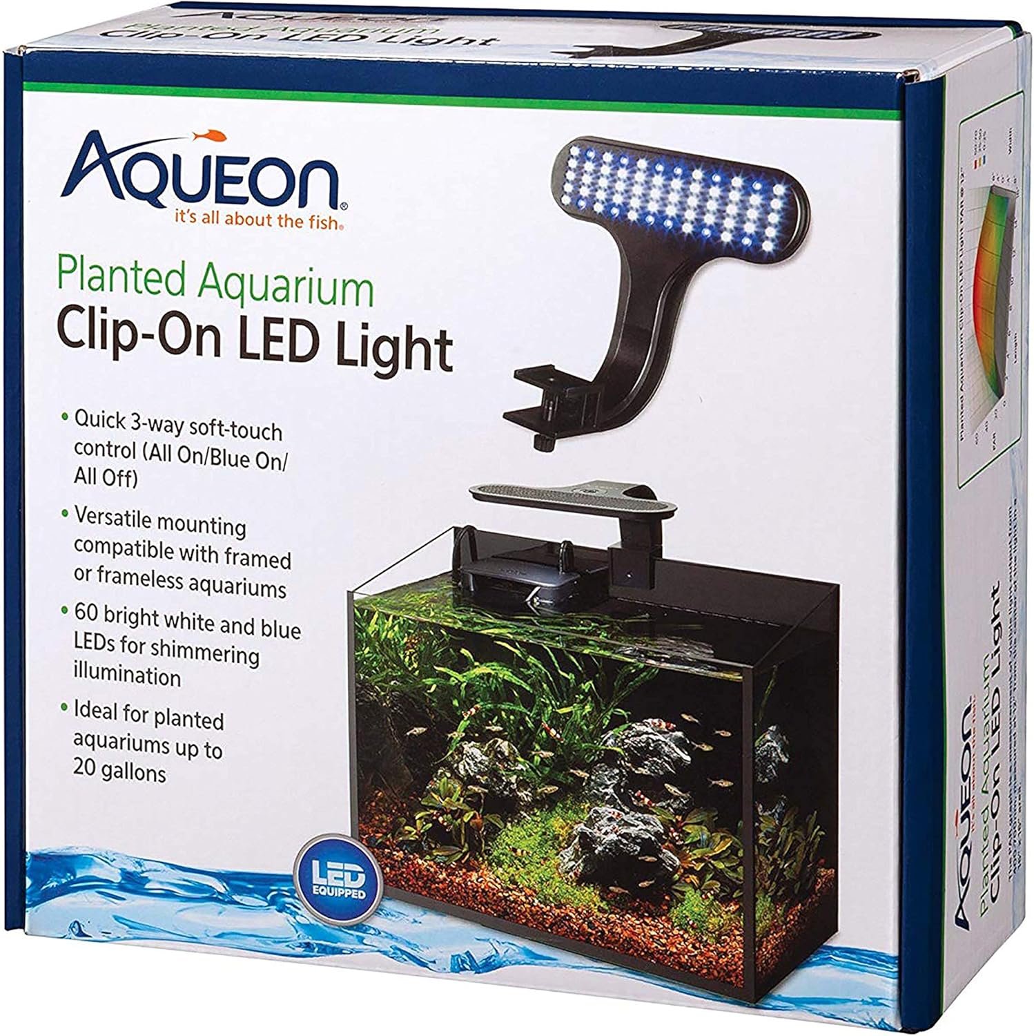 Aqueon Clip-On LED Aquarium Fish Tank Light for Planted Growing Plants for Up To 20 Gallon Aquariums