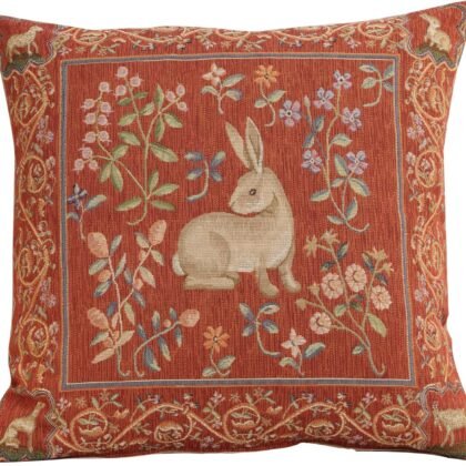 Charlotte Home Furnishings Couch Pillow Covers 19x19 in, Tapestry Throw Pillow Cover for Living Room, Medieval Rabbit Decorative French Country Sofa Cushion Cases, Soft Cotton Jacquard Woven