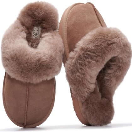 Project Cloud 100% Genuine Leather Slippers for Women Footwear with Genuine Fur Lining Womens Clogs & Mule - Non-Slip Indoor/Outdoor Scuff Womens Slippers with Memory Foam Insole